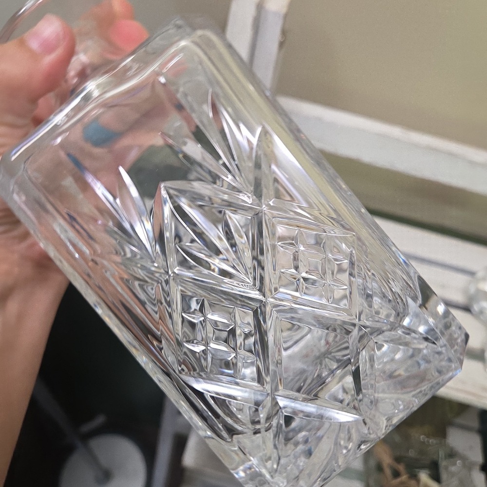 Vintage Cut Crystal Square Decaner With Faceted Stopper 9.5 inch - Picture 10 of 15